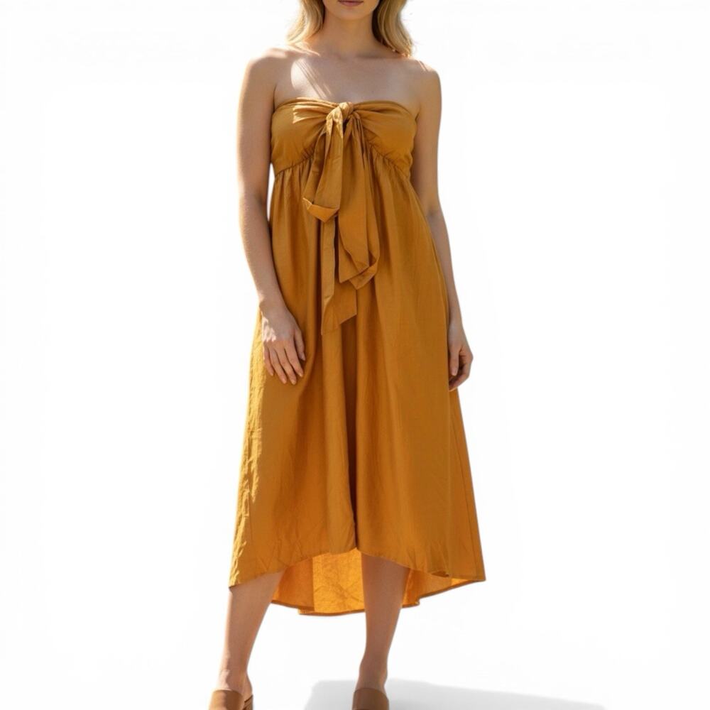 NWT Cupshe Mustard Yellow Smocked High Low Tube Dress Size Small